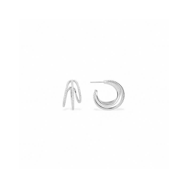APM Monaco Elegant Silver Hoop Earrings with Diamond Accents